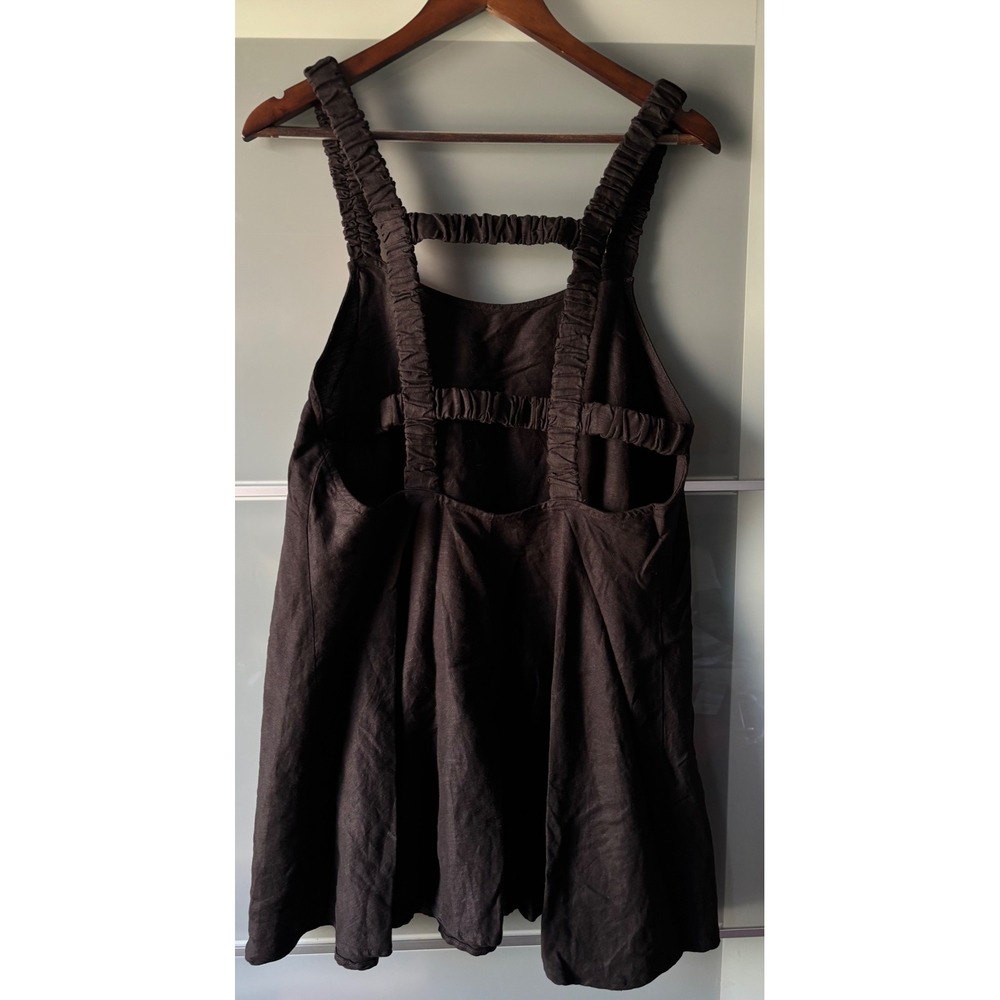 Anthropologie Linen Blend Smocked Black Strappy Back Mini Dress‎ Medium Coastal - Picture 6 of 6